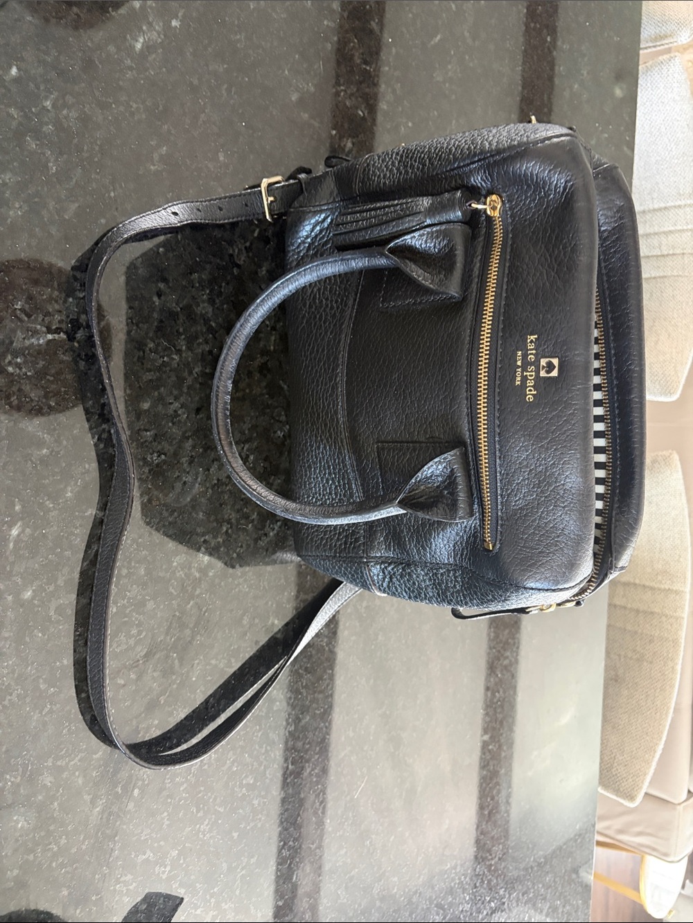 kate spade Black Pebbled Leather Backpack with Gold Hardware
